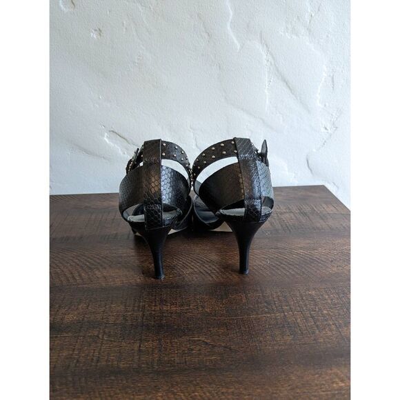 Franco Sarto Black Leather Pepita Heeled Sandals - Size 8 - Picture 4 of 8